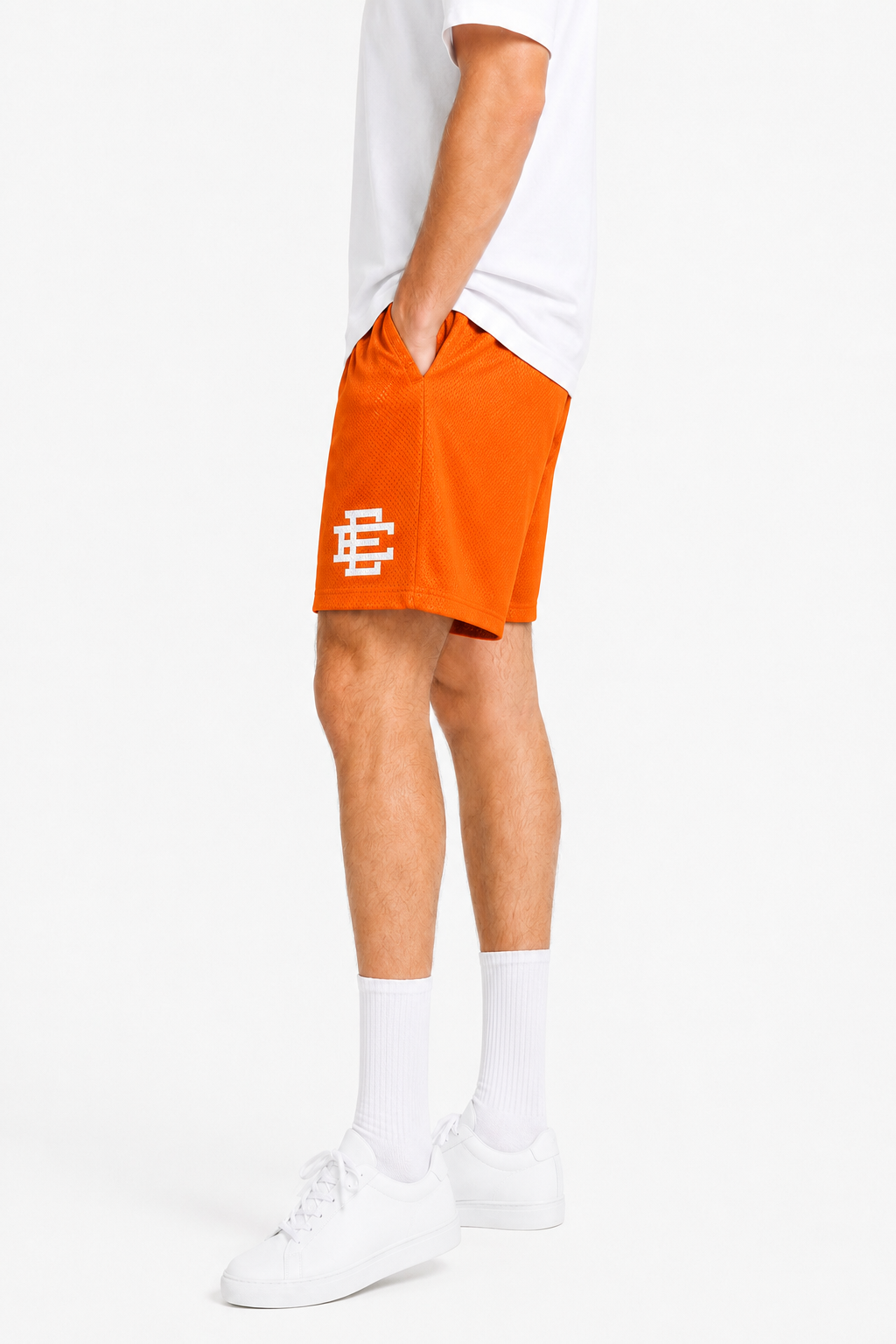 Tangerine Orange mesh shorts - side view