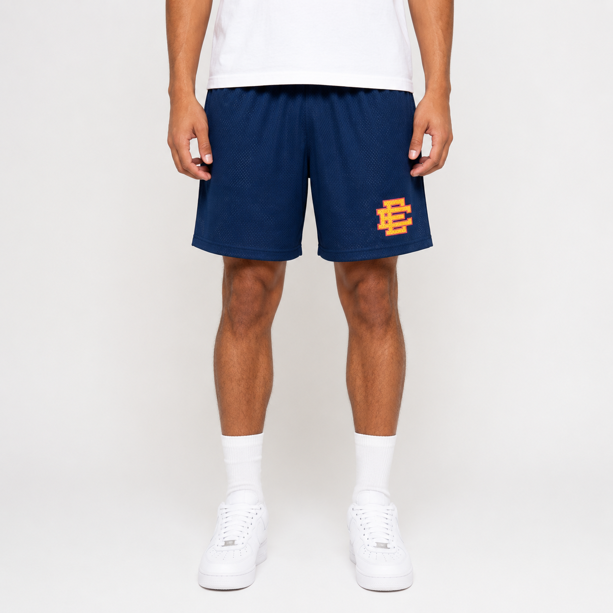 Navy Sunset mesh shorts - front angle view