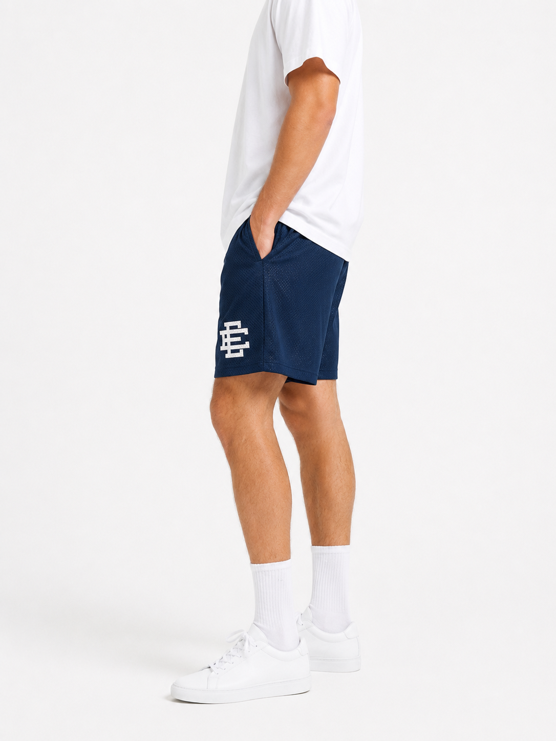 Midnight Navy mesh shorts - side view