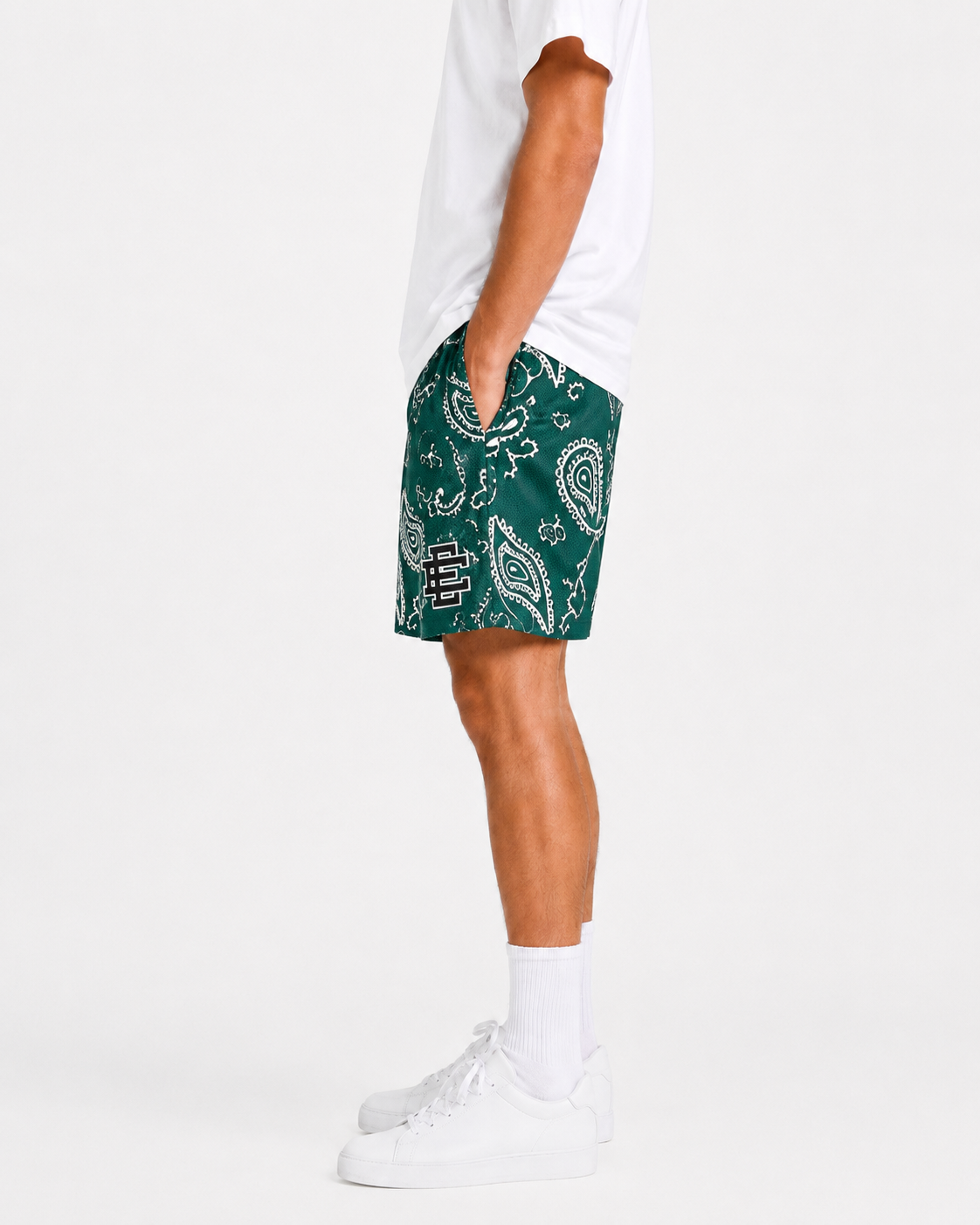 Emerald Paisley mesh shorts - lifestyle view