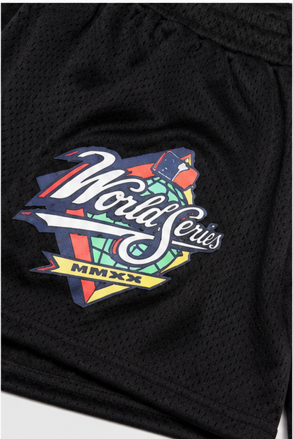 Black World Series mesh shorts - side view