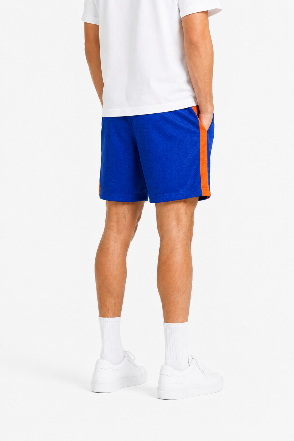 Royal Orange Side Stripe mesh shorts - lifestyle view