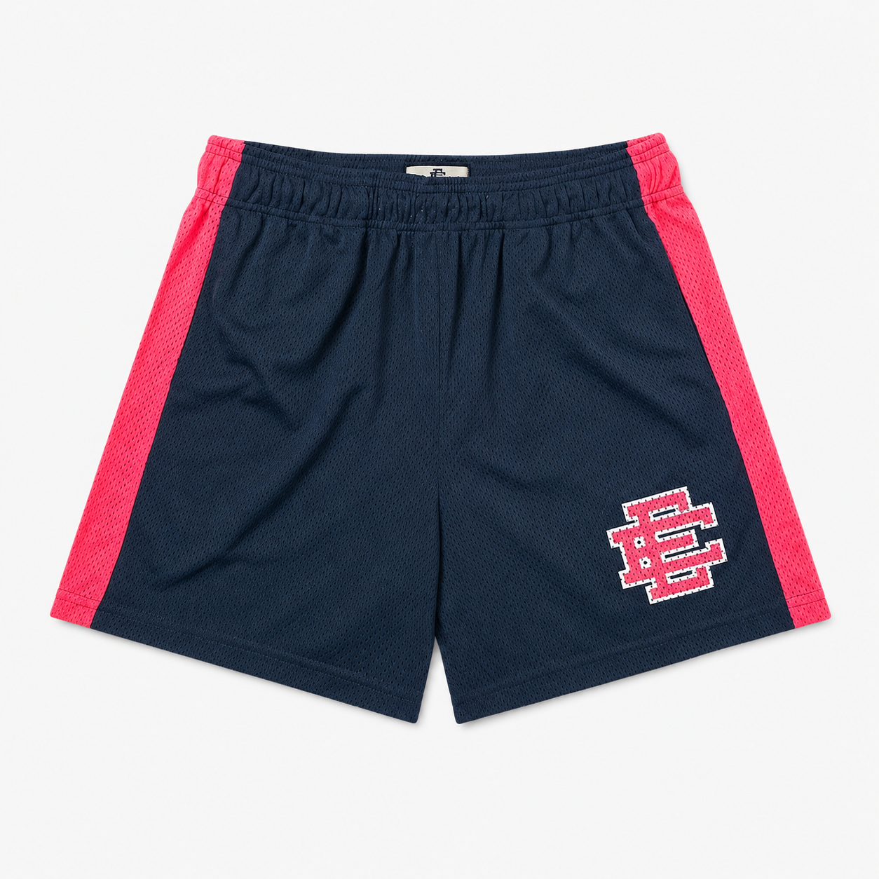 Navy Pink Side Stripe mesh shorts - lifestyle view