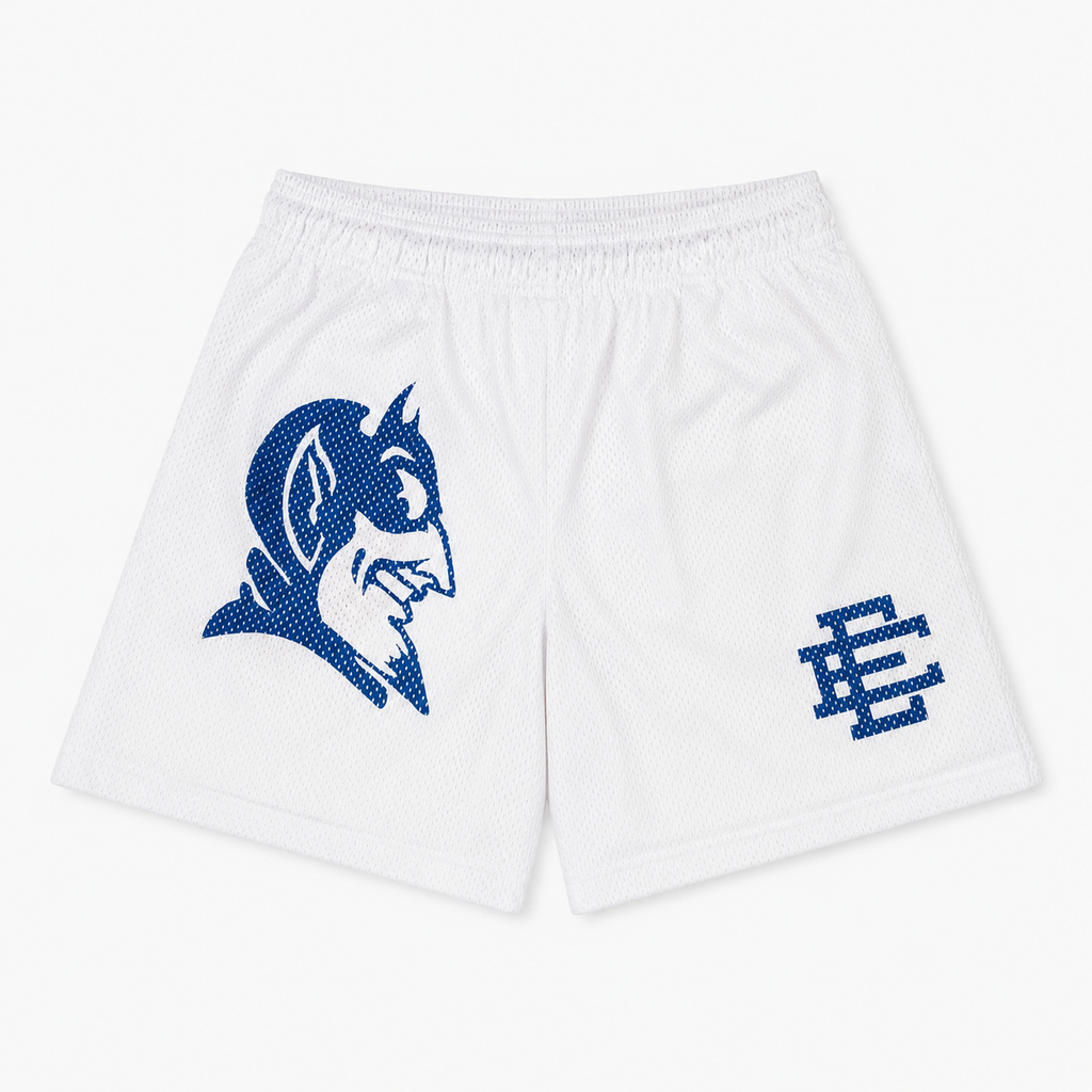 White Blue Devil mesh shorts - detail view