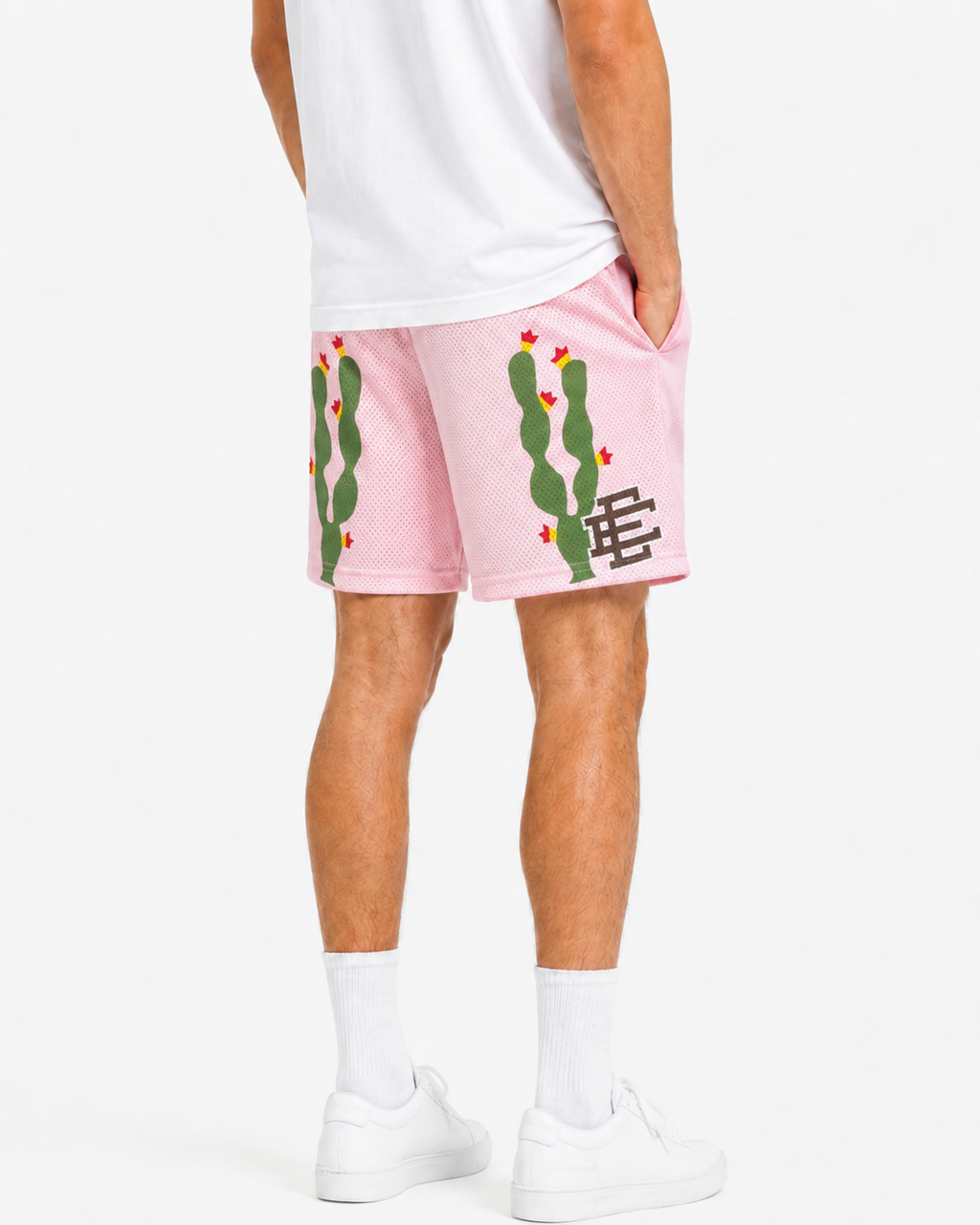 Pink Cactus mesh shorts - lifestyle view