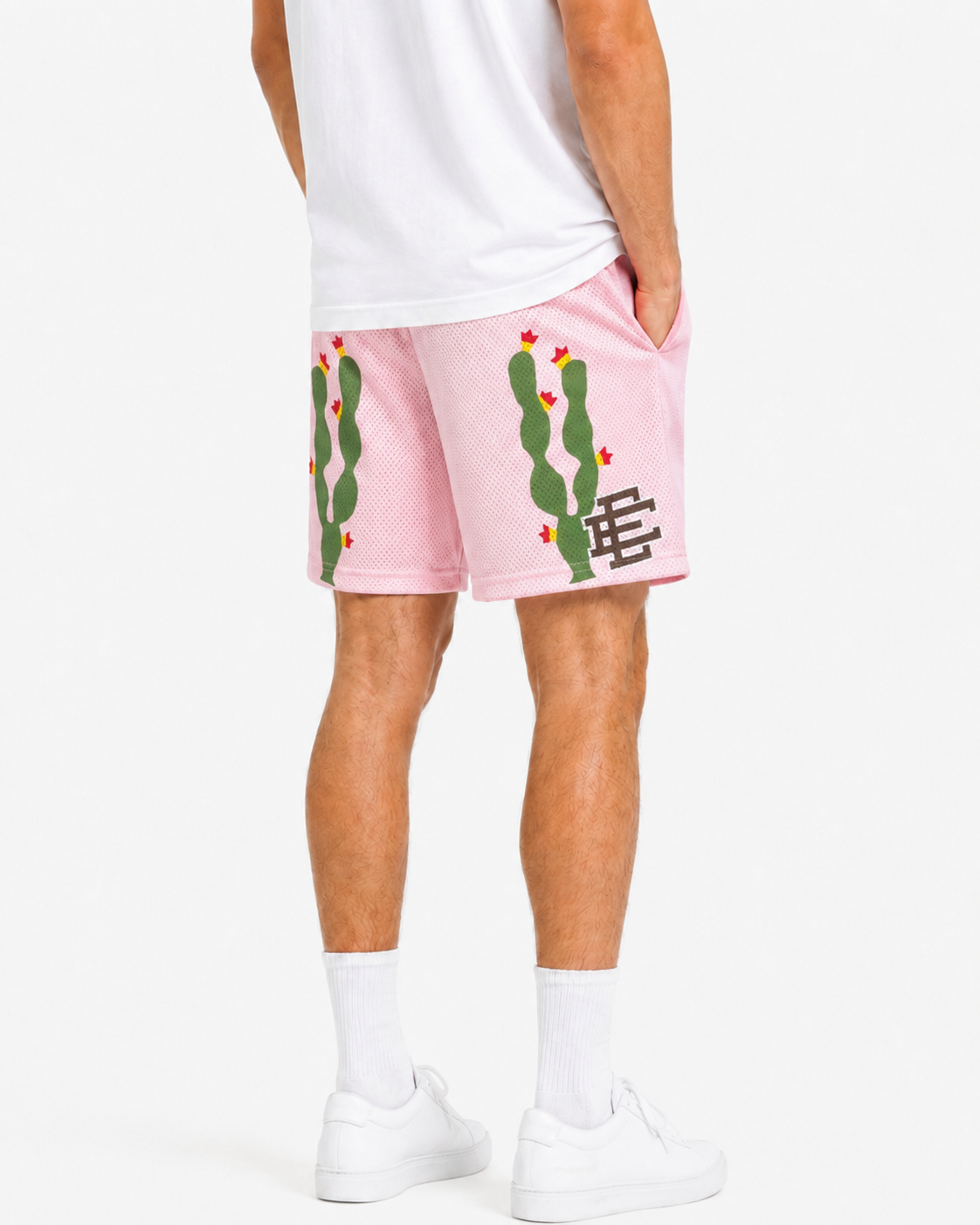Pink Cactus mesh shorts - lifestyle view