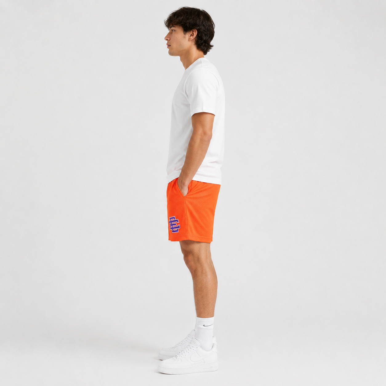 Neon Orange mesh shorts - back angle view
