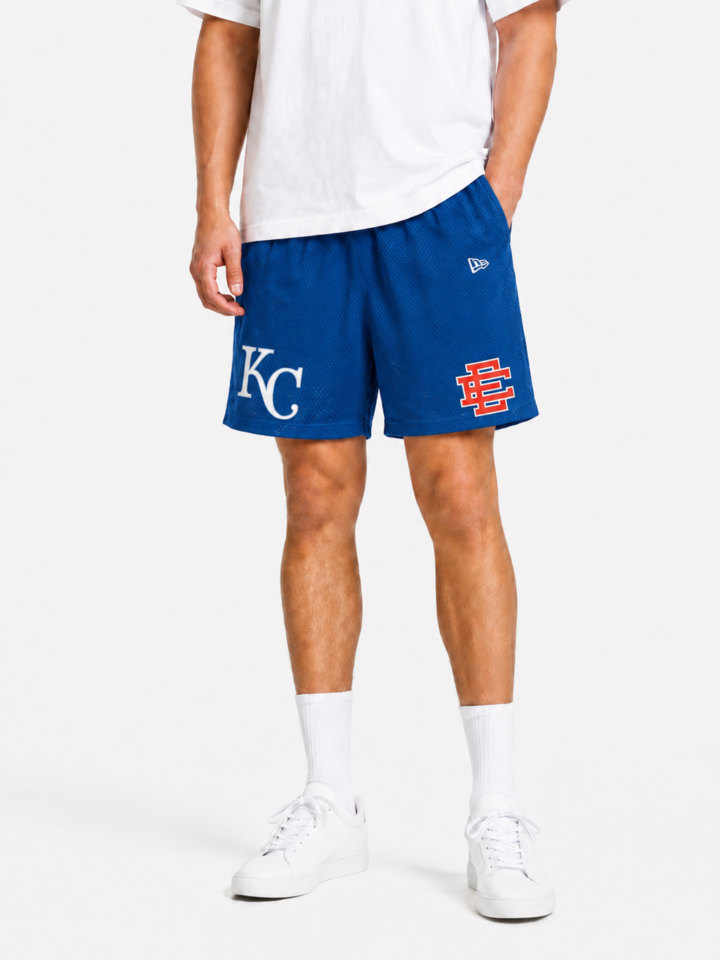 Royal KC Blue mesh shorts - front angle view