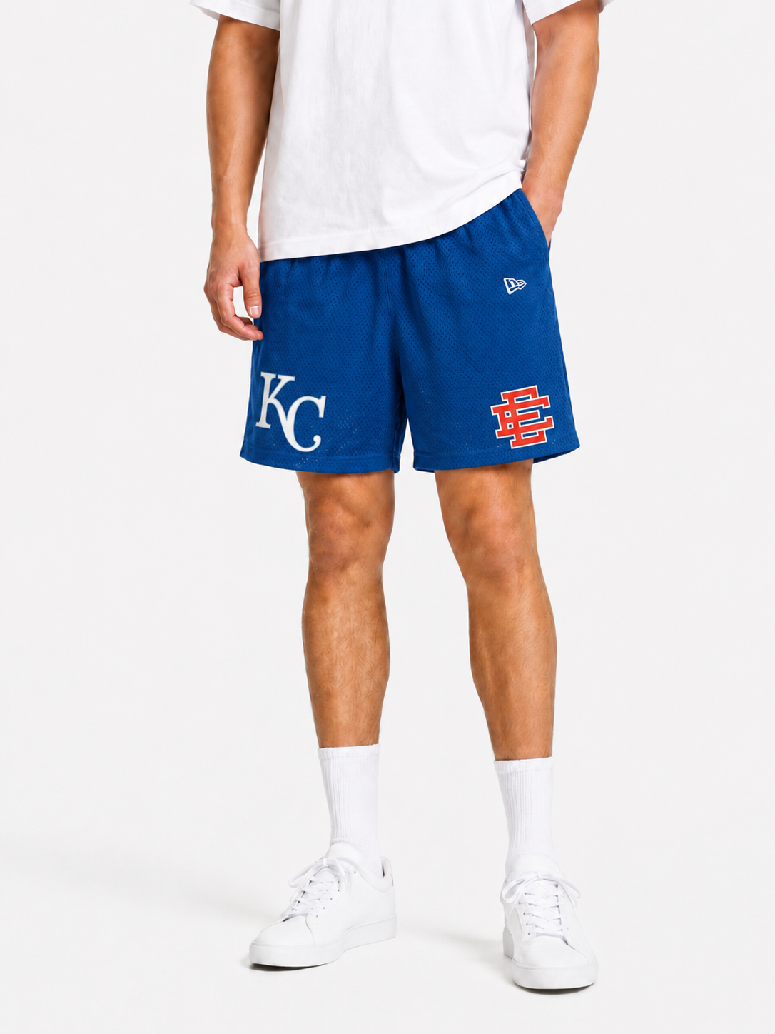 Royal KC Blue mesh shorts - front angle view