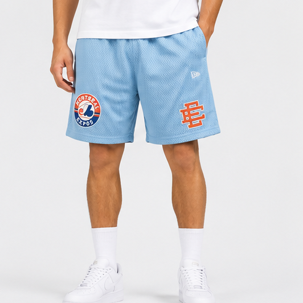 Powder Blue Expos mesh shorts - front angle view