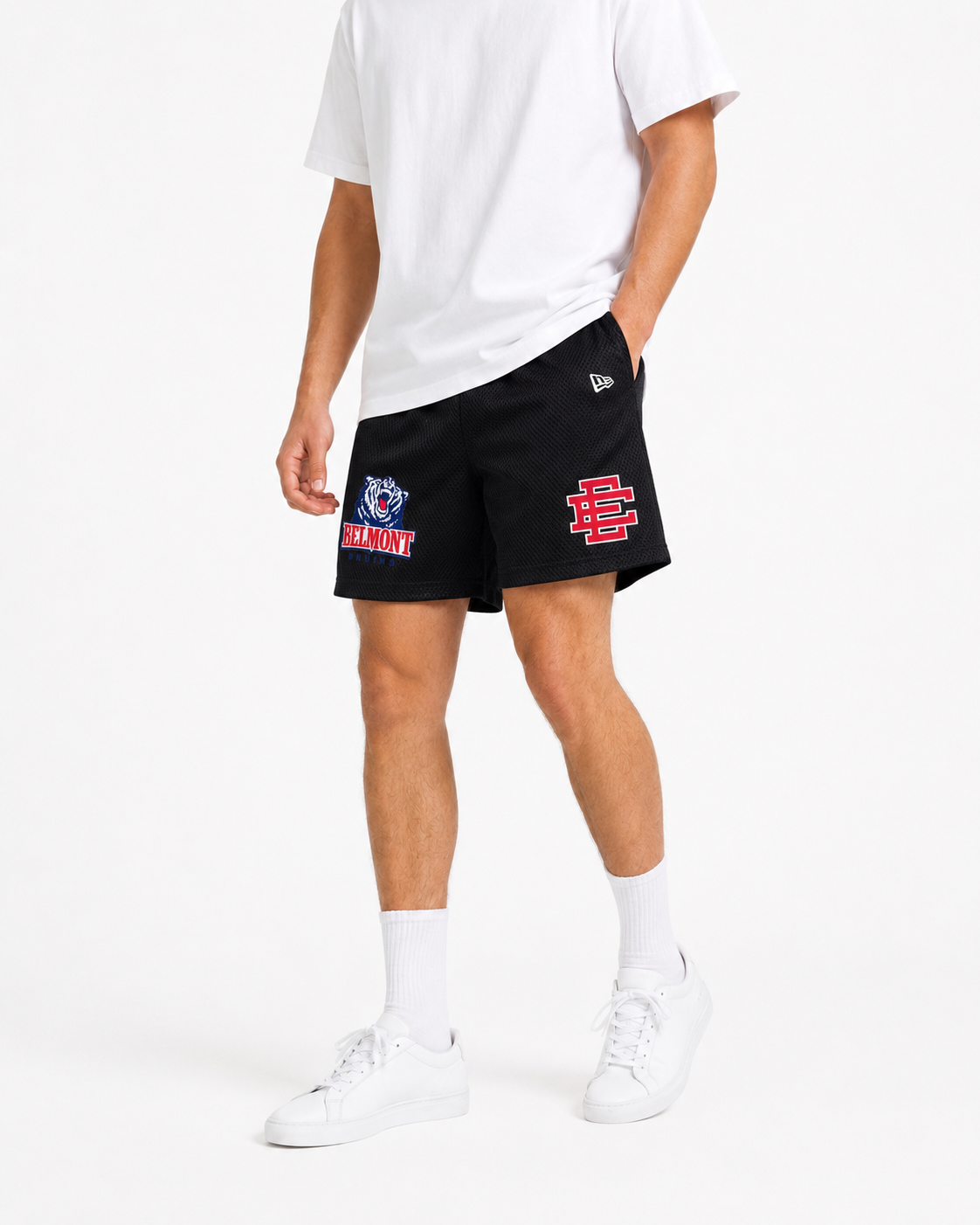 Black Belmont mesh shorts - front angle view
