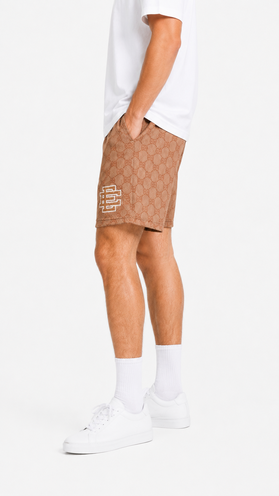 Tan Monogram mesh shorts - back angle view
