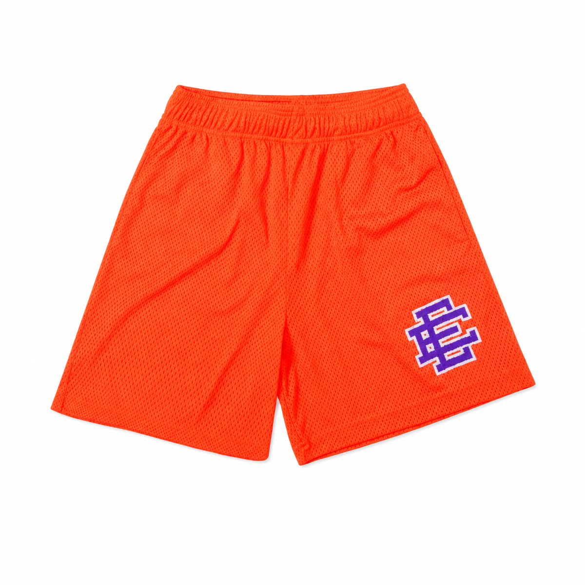 Neon Orange mesh shorts - detail view