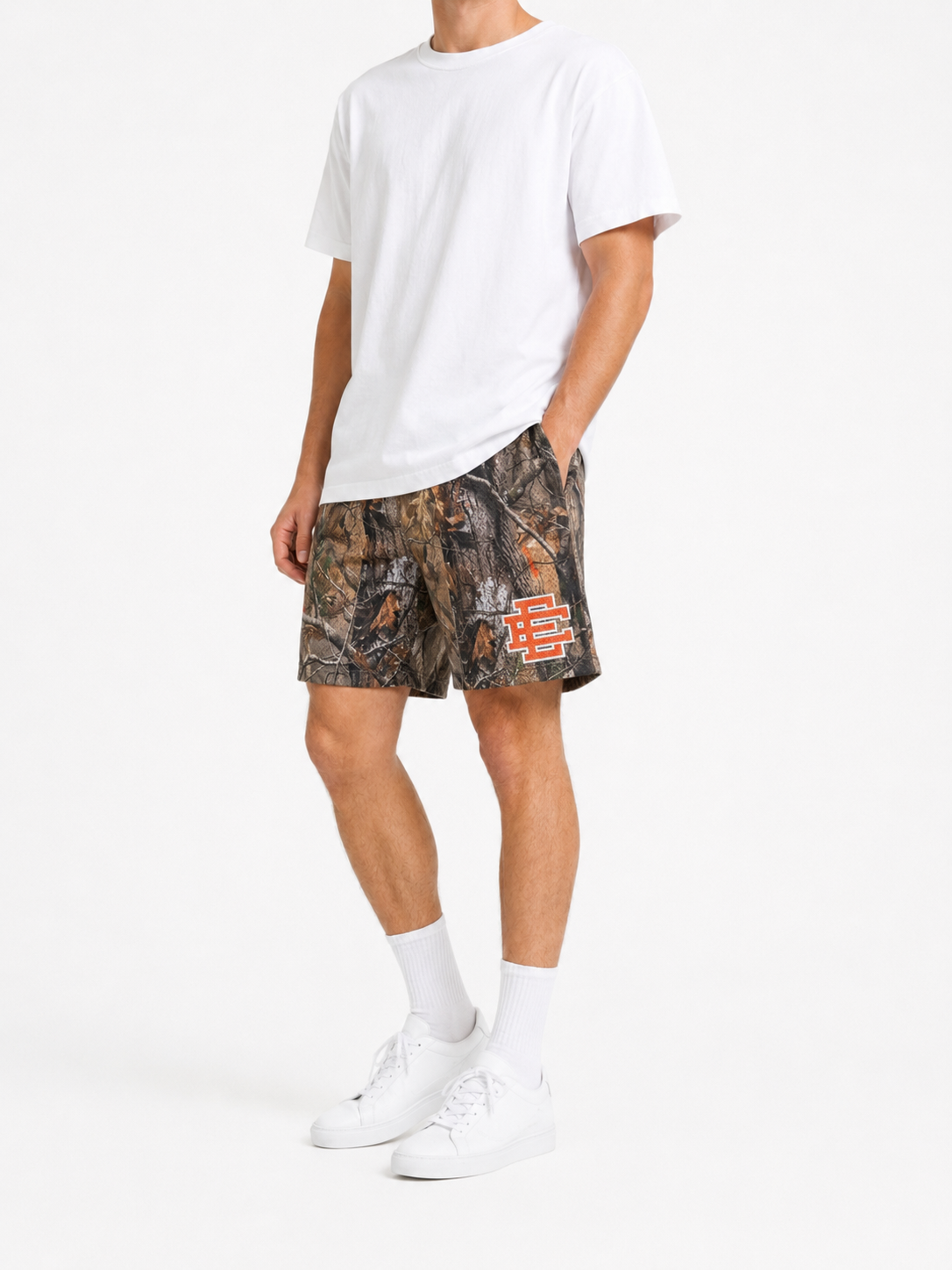 Realtree Orange mesh shorts - lifestyle view