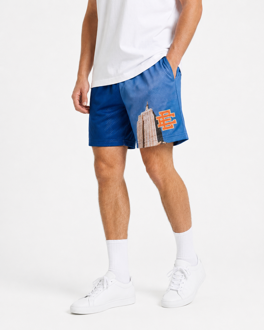 Empire Split Blue mesh shorts - back angle view