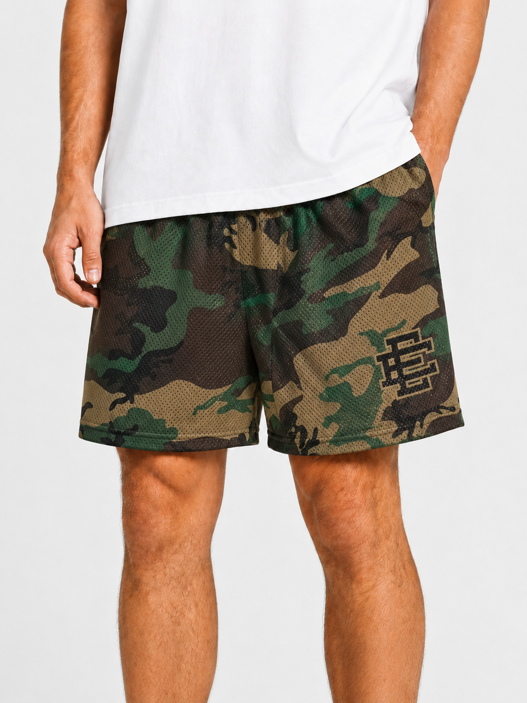 Woodland Camo mesh shorts - back angle view