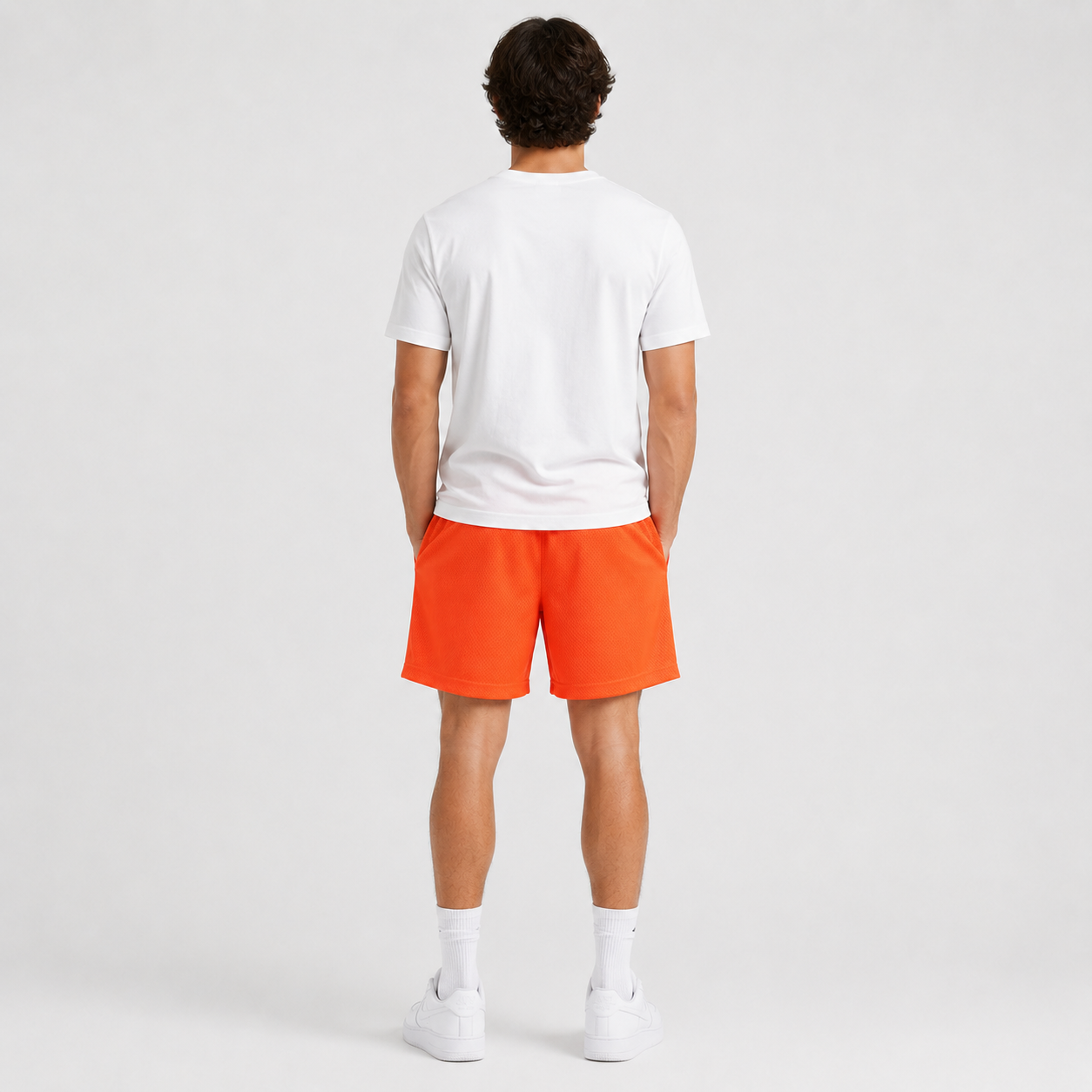Neon Orange mesh shorts - side view