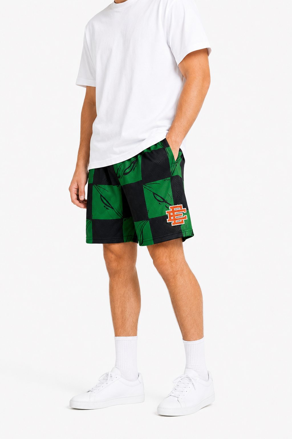 Neon Checker mesh shorts - side view