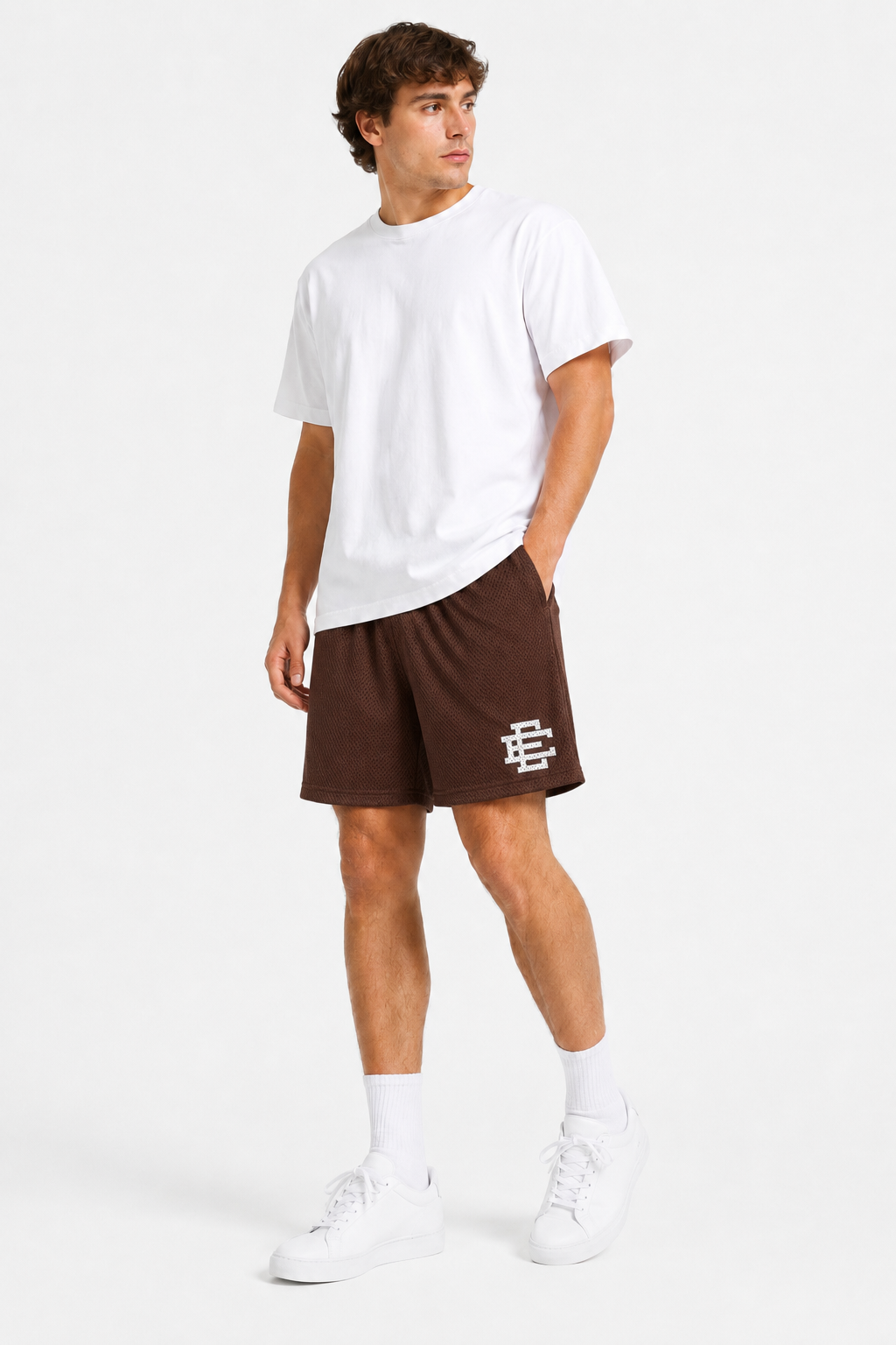 Cocoa Brown mesh shorts - lifestyle view