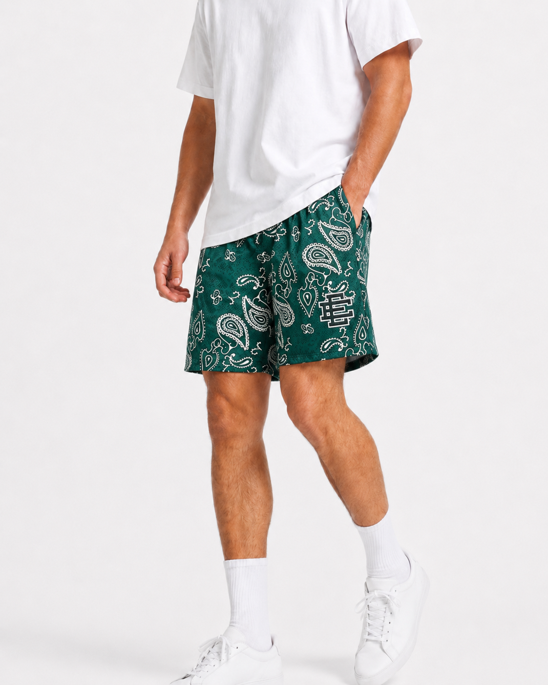 Emerald Paisley mesh shorts - front angle view