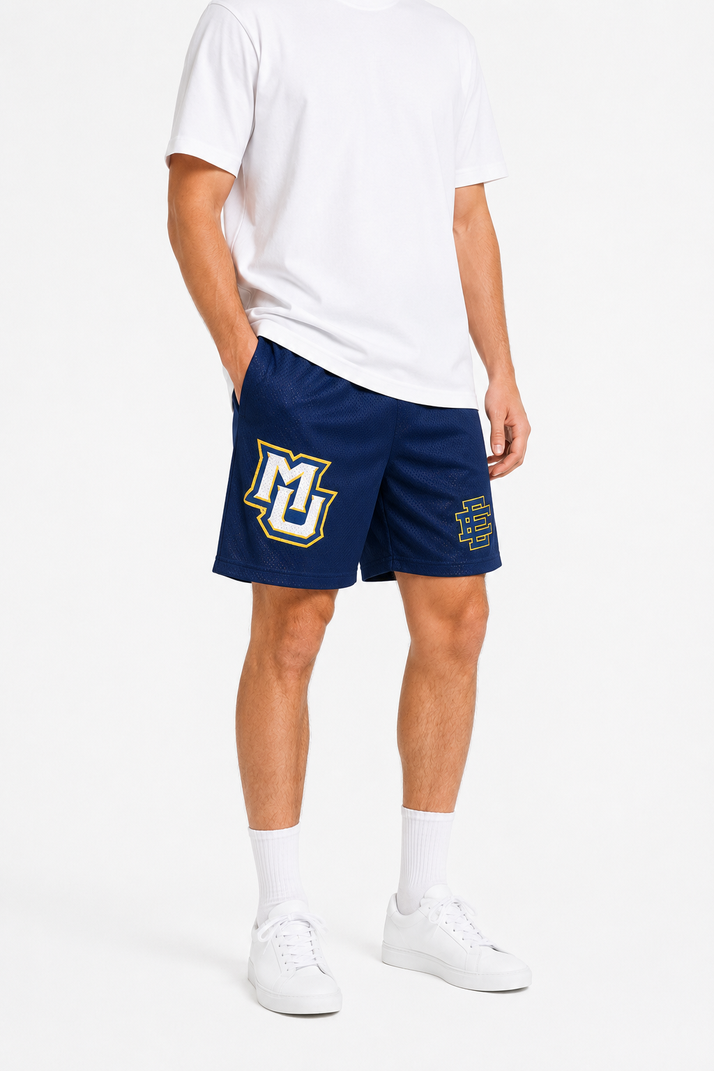 Marquette Navy mesh shorts - side view