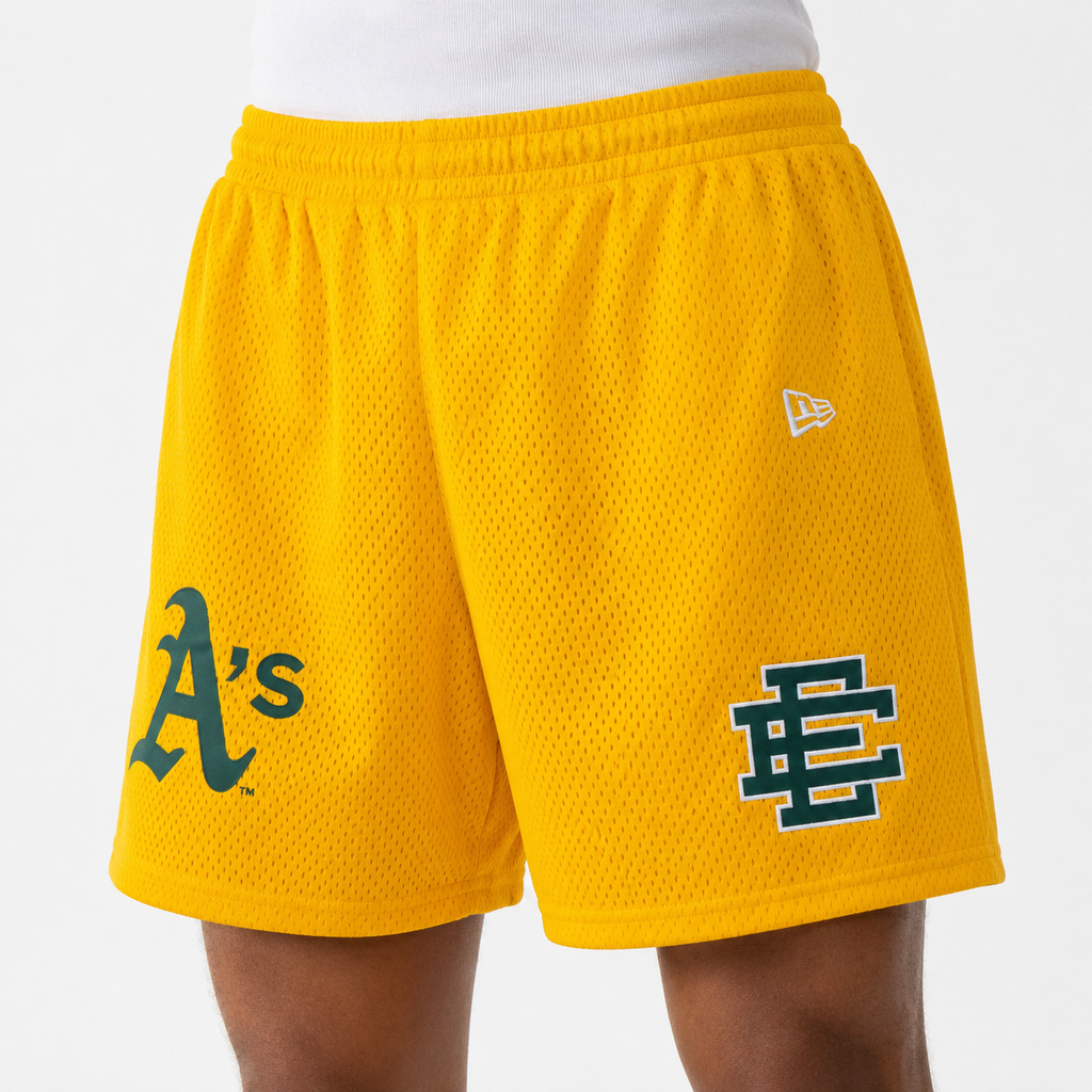 Athletics Gold mesh shorts - detail view