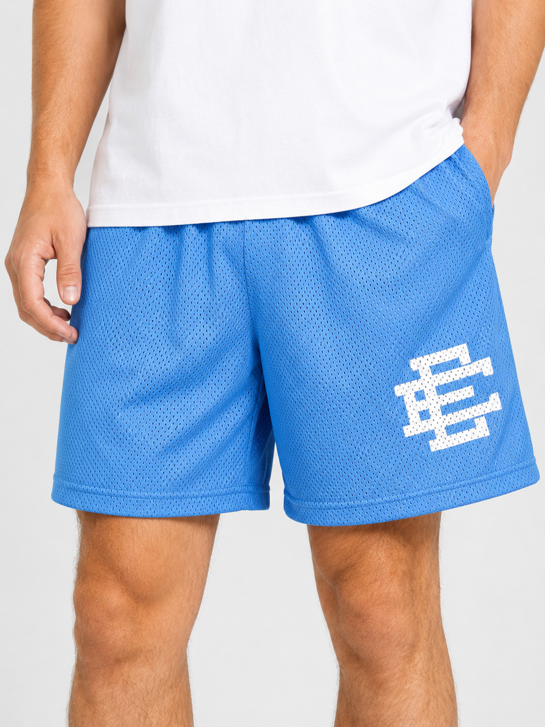 Powder Blue mesh shorts - back angle view