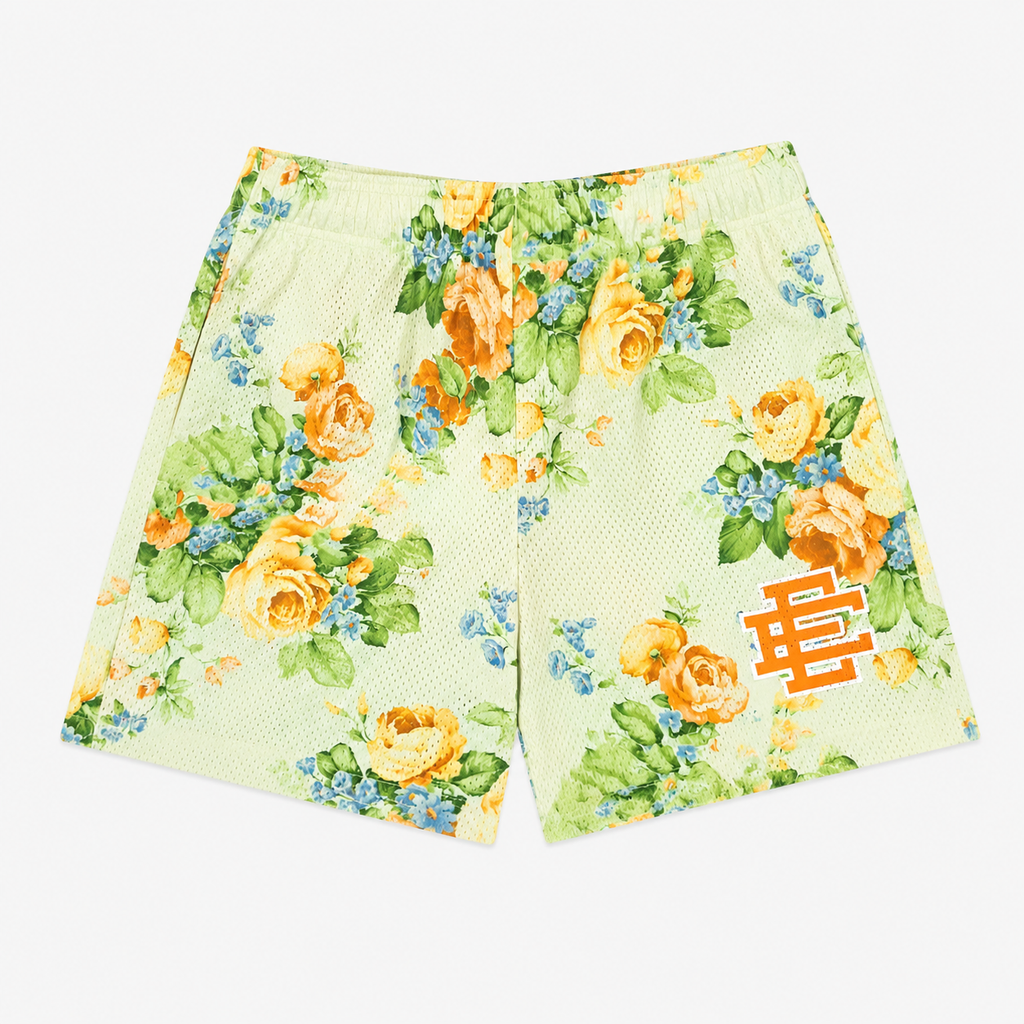 Pastel Floral mesh shorts - detail view