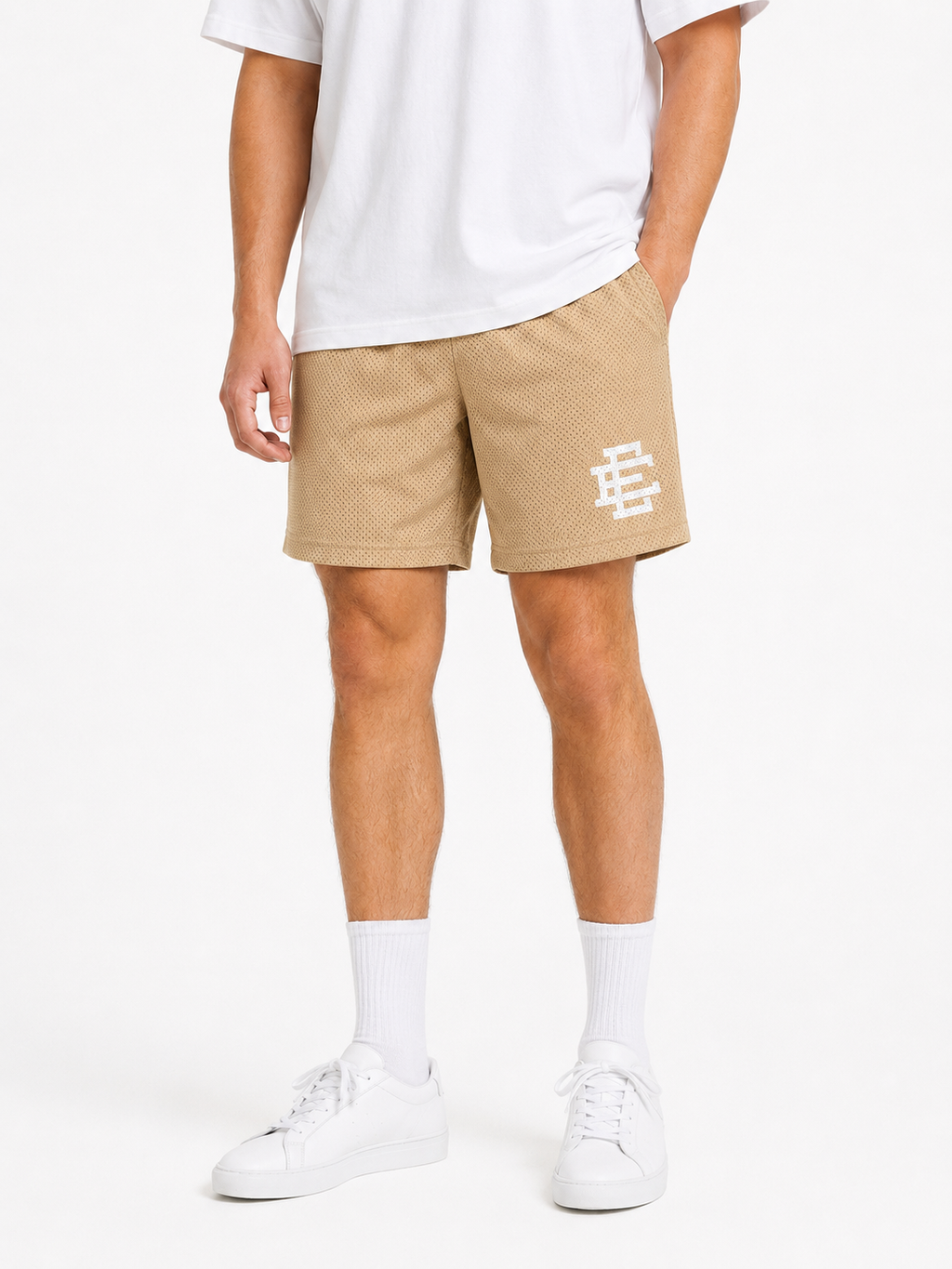 Sand Beige mesh shorts - back angle view