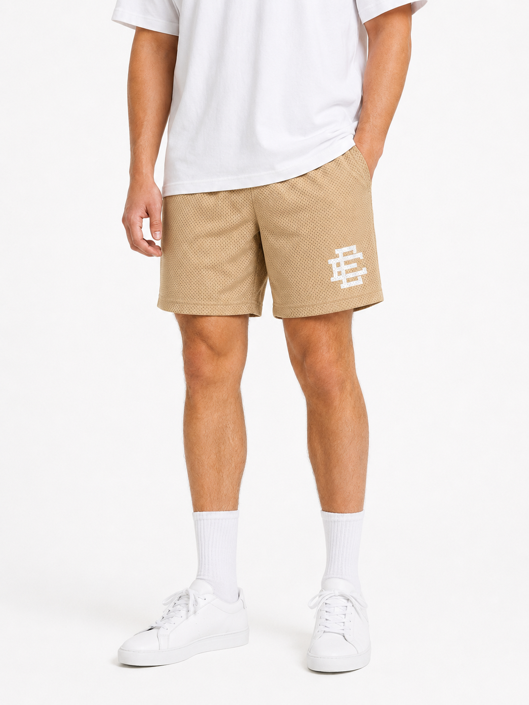 Sand Beige mesh shorts - back angle view