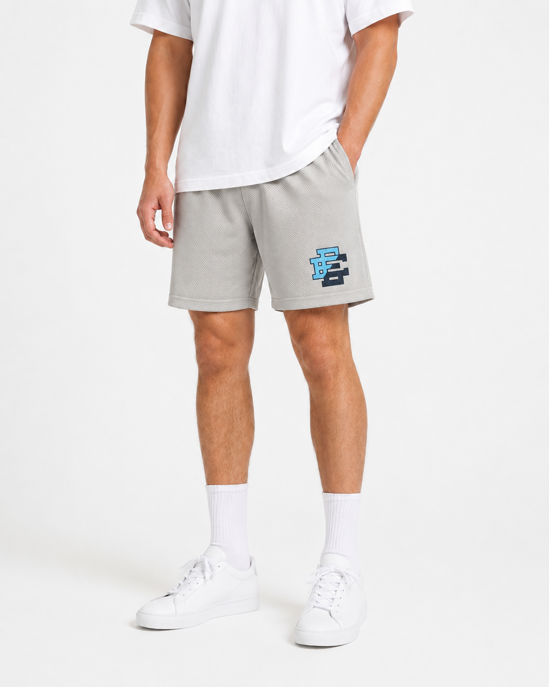 Stone Grey mesh shorts - back angle view