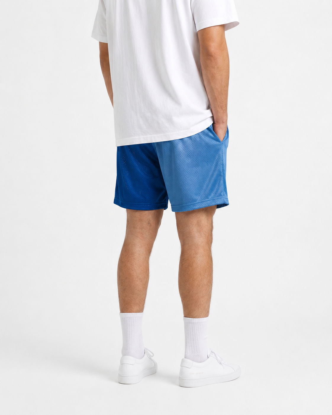 Empire Split Blue mesh shorts - front angle view