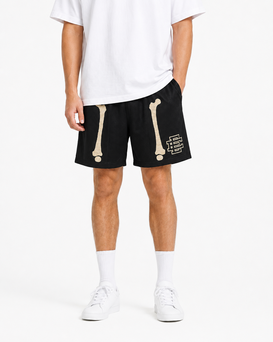 Black Bones mesh shorts - front angle view