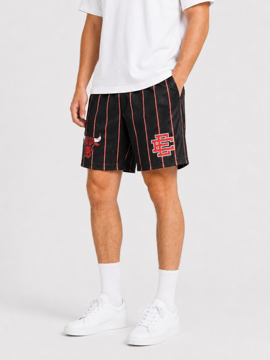 Black Bulls Pinstripe mesh shorts - side view