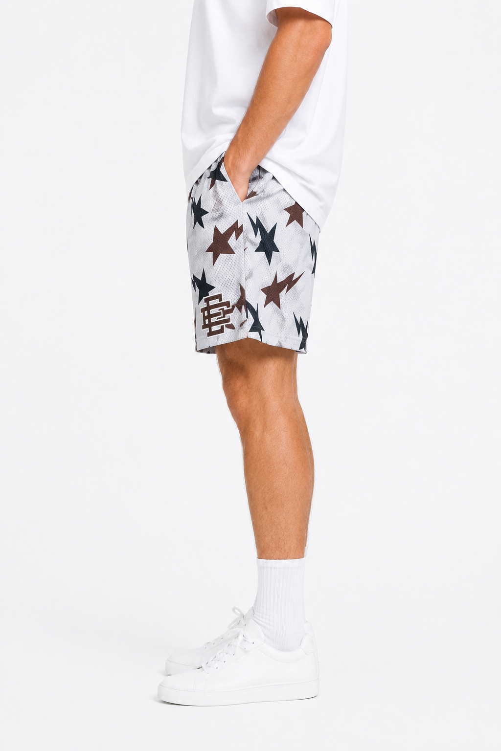 White Starfield mesh shorts - side view