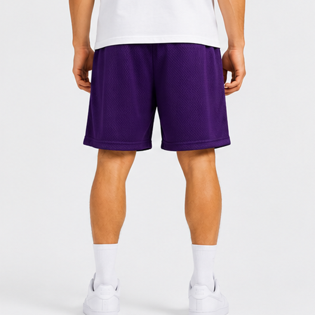 Royal Purple mesh shorts - side view