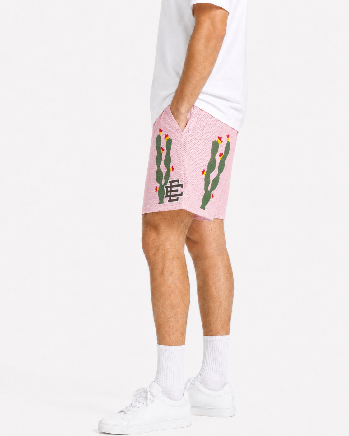 Pink Cactus mesh shorts - side view