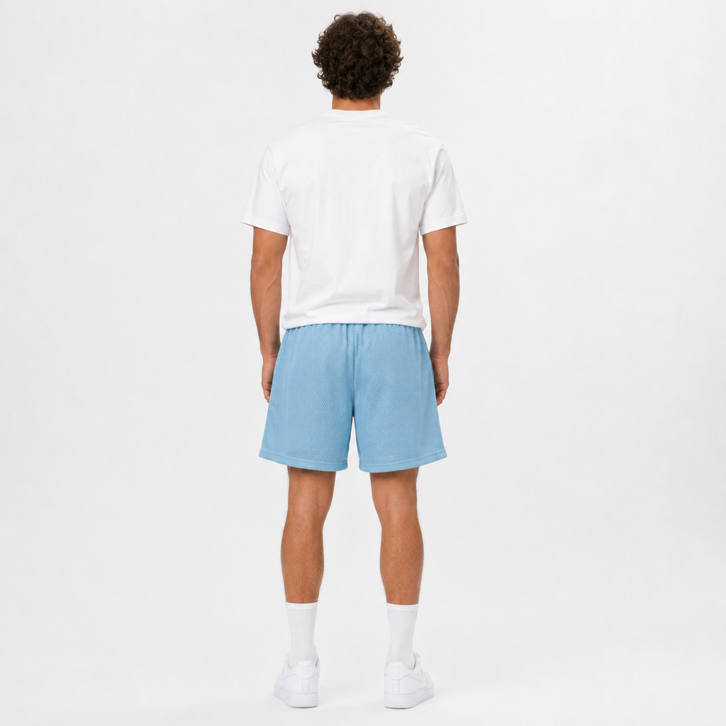 Tar Heel Blue mesh shorts - detail view