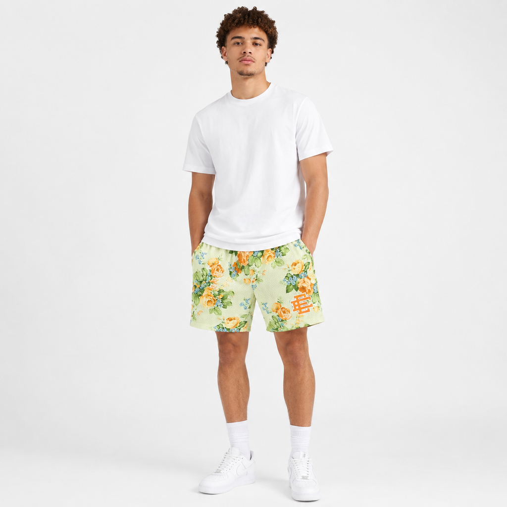 Pastel Floral mesh shorts - front angle view
