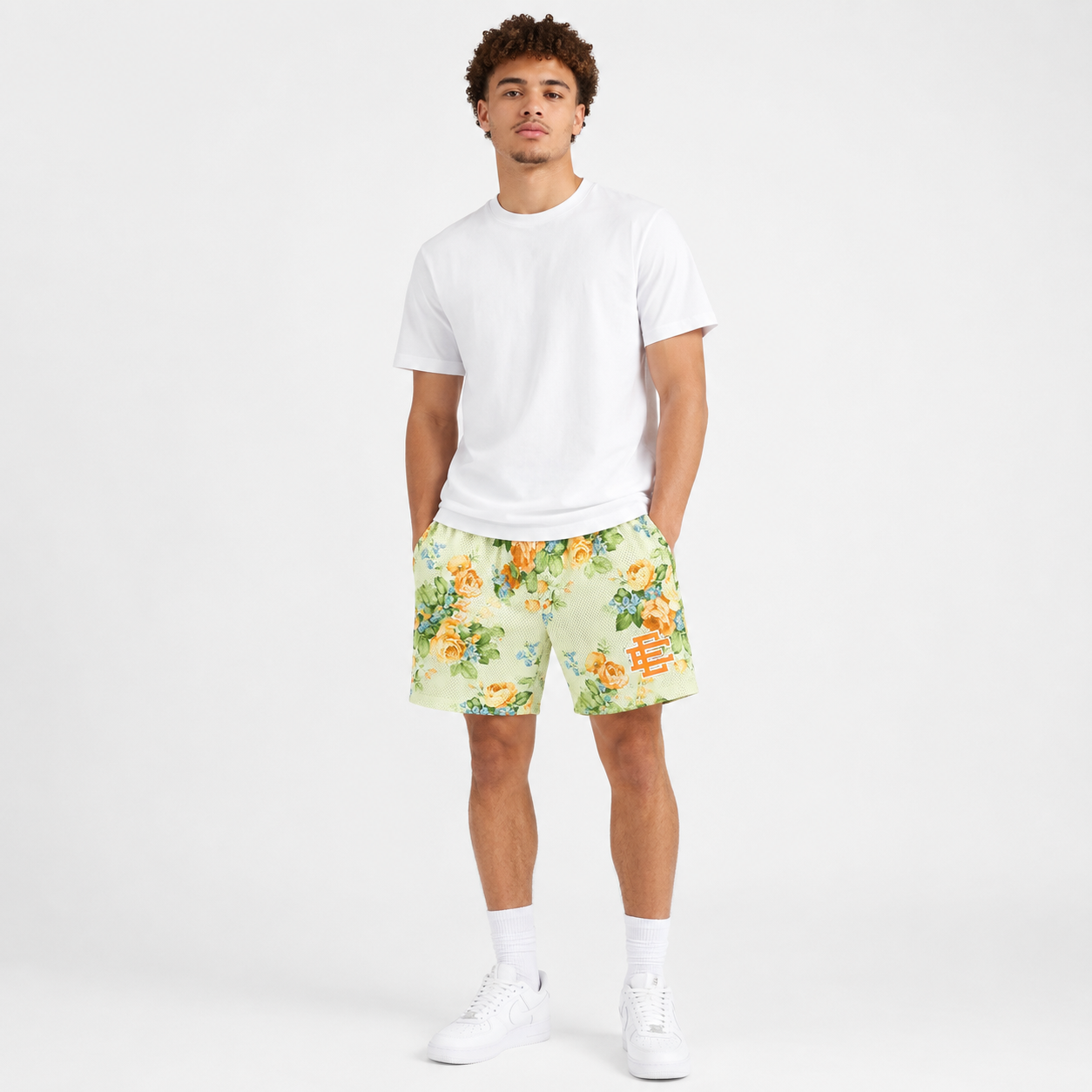Pastel Floral mesh shorts - front angle view