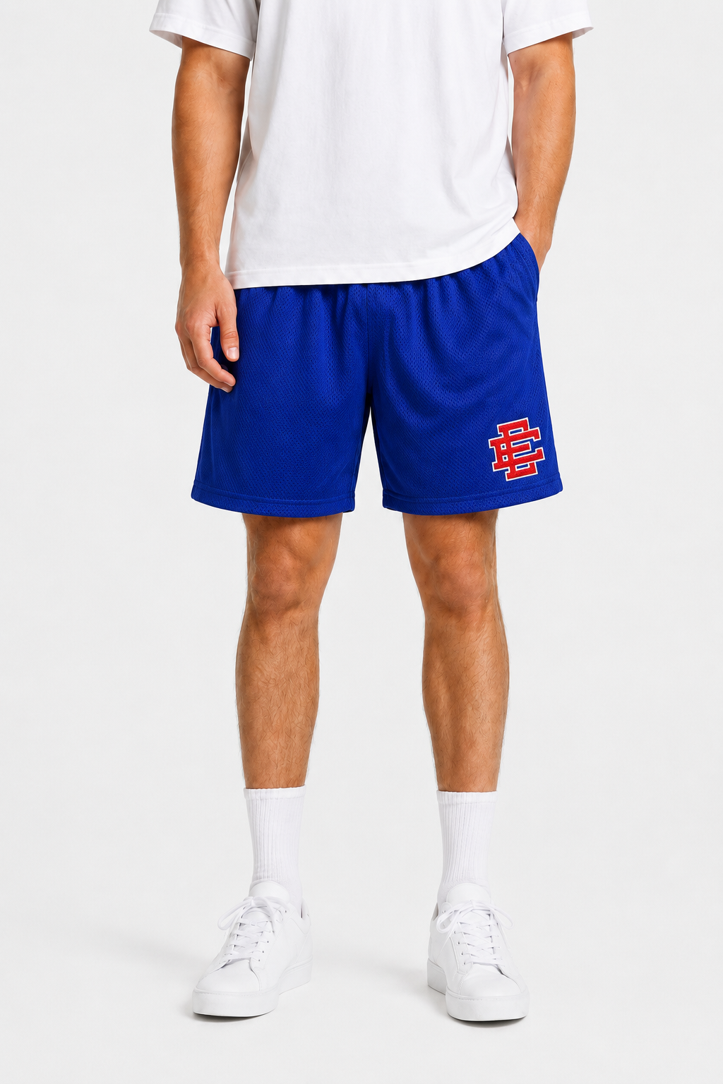 Royal Blue mesh shorts - front angle view