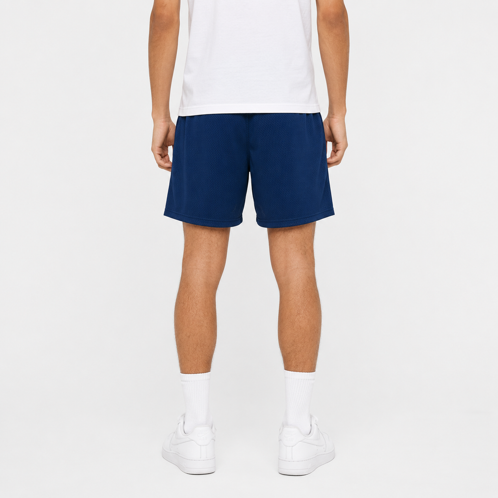 Navy Volt mesh shorts - back angle view