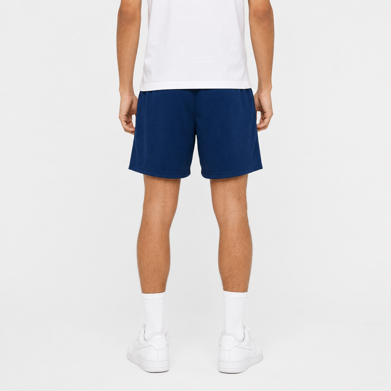 Navy Volt mesh shorts - back angle view