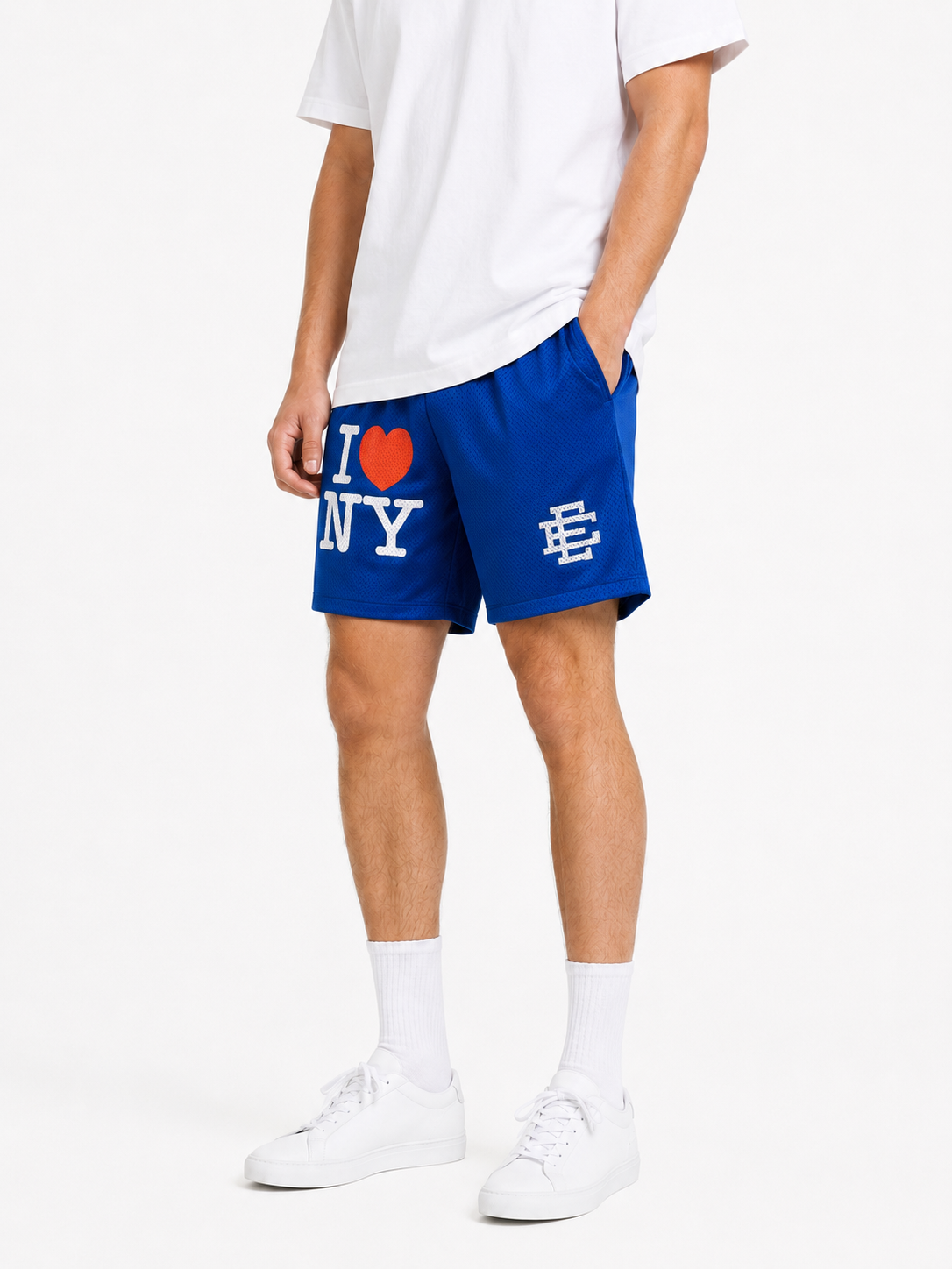 Royal I Love NY mesh shorts - front angle view