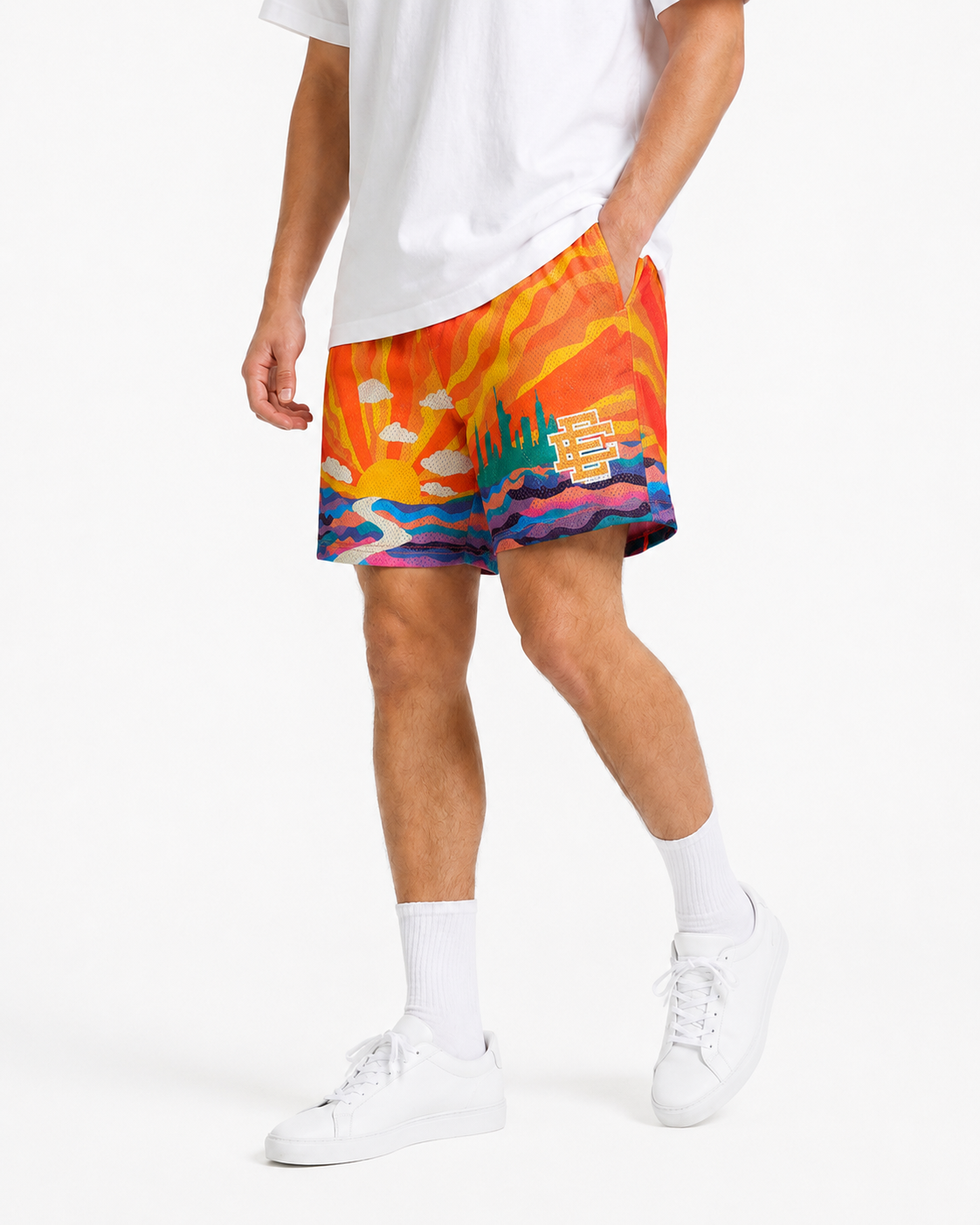 Sunset Flame mesh shorts - side view