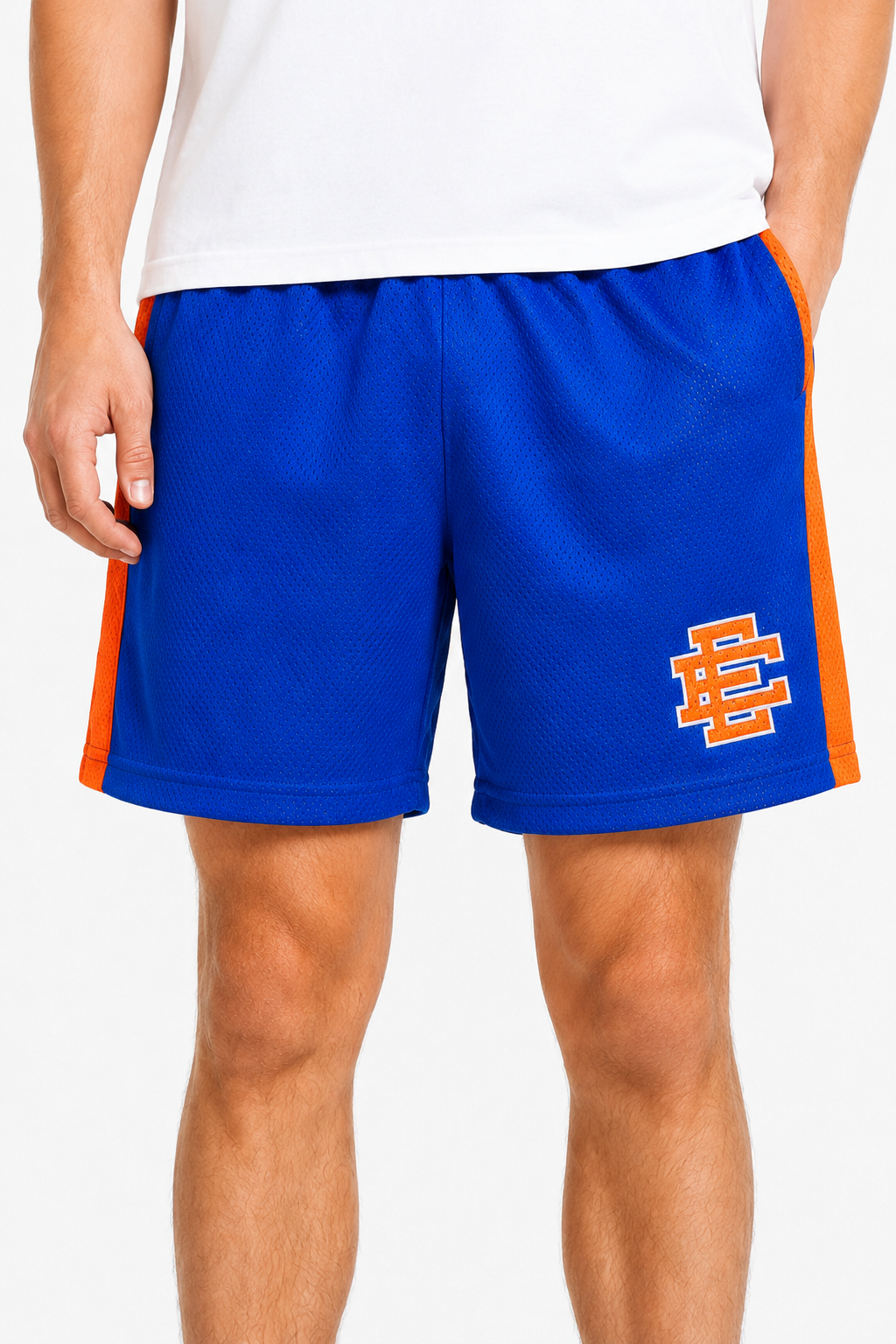 Royal Orange Side Stripe mesh shorts - back angle view