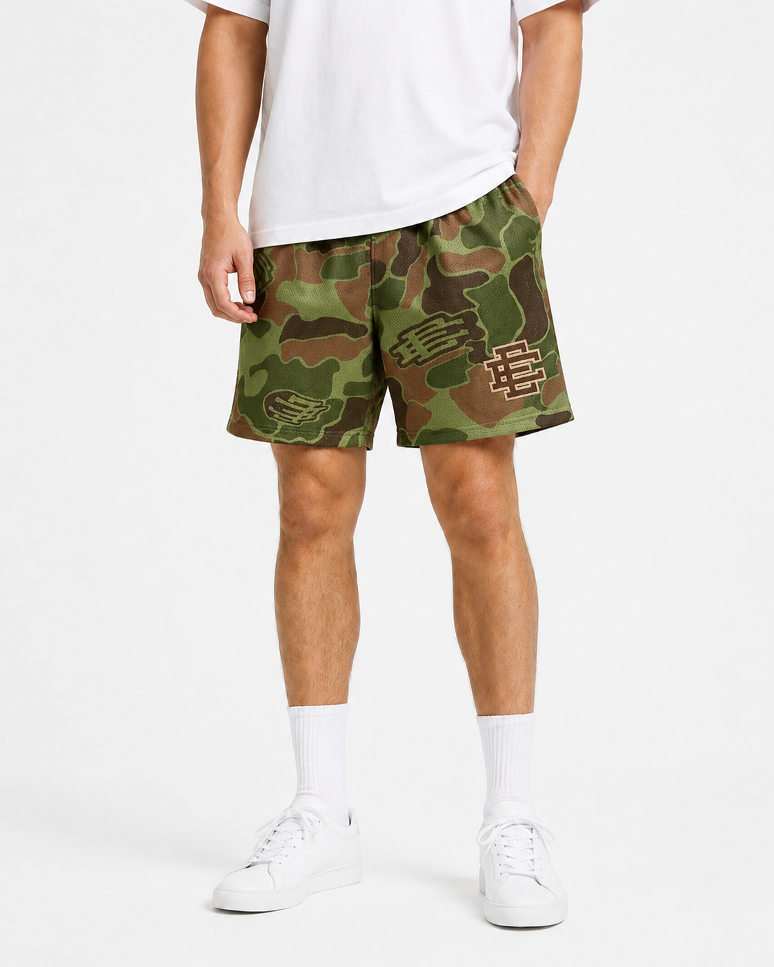 Olive Camo mesh shorts - back angle view