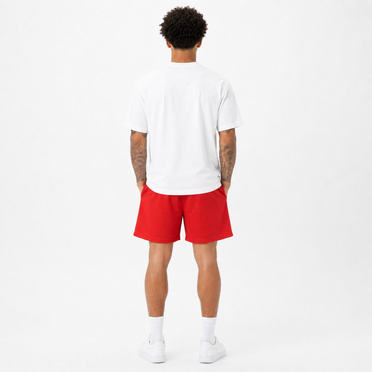 Scarlet Red mesh shorts - side view