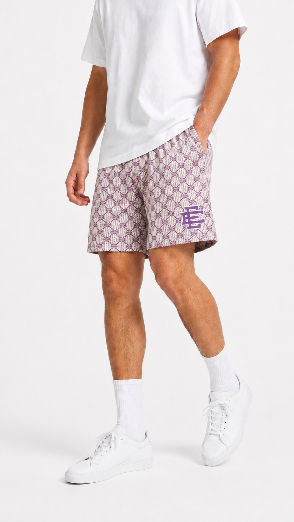 Lilac Monogram mesh shorts - front angle view