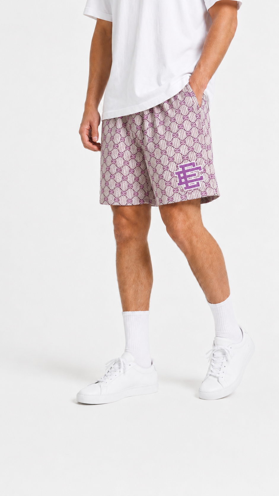 Lilac Monogram mesh shorts - side view
